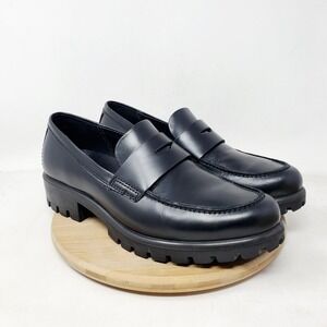ECCO Chunky Loafer Shoes Womens 39 Black Leather Slip On Comfort Lug Mod